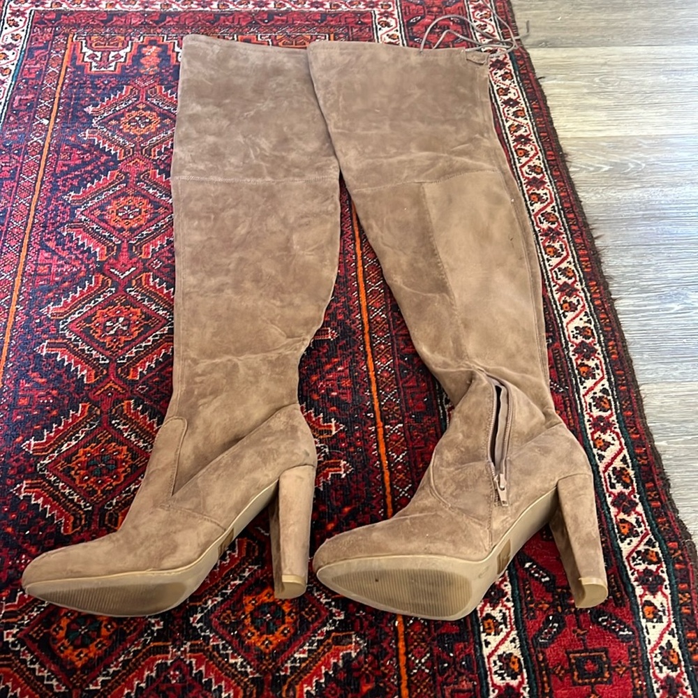 Knee high brown suede high heel boots